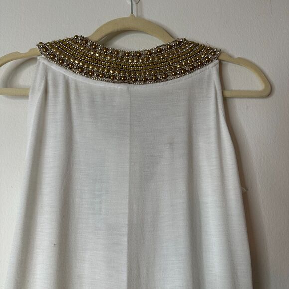 NWT Elizabeth Hurley Beach White Jemima Maxi Gold Embellished Bead Neckline Med - Picture 6 of 12